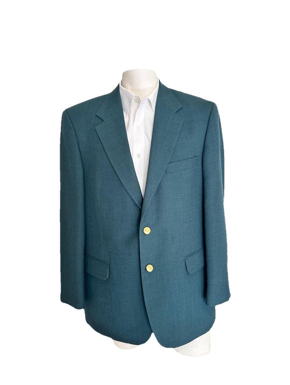 Vintage Stafford Blazer Sport Coat Jacket Mens 42R Green Gold Buttons USA Mexico